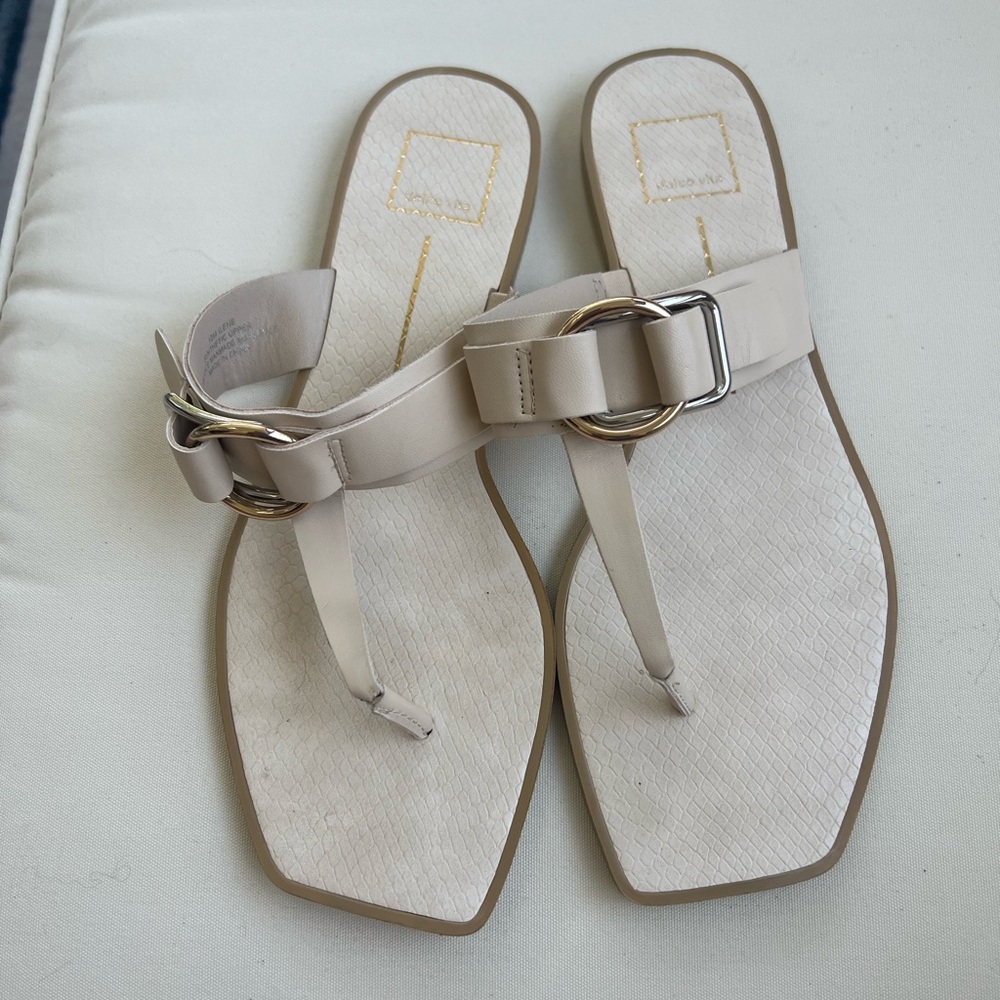 Dolce Vita Cream Sandals with Metallic Buckle
